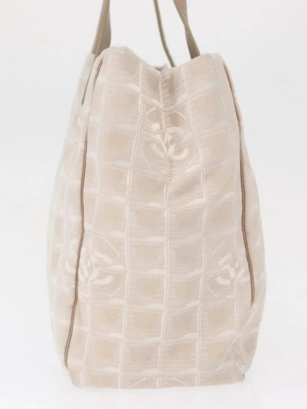 CHANEL New Travel Line Hand Bag Beige Silver CC Auth 154273